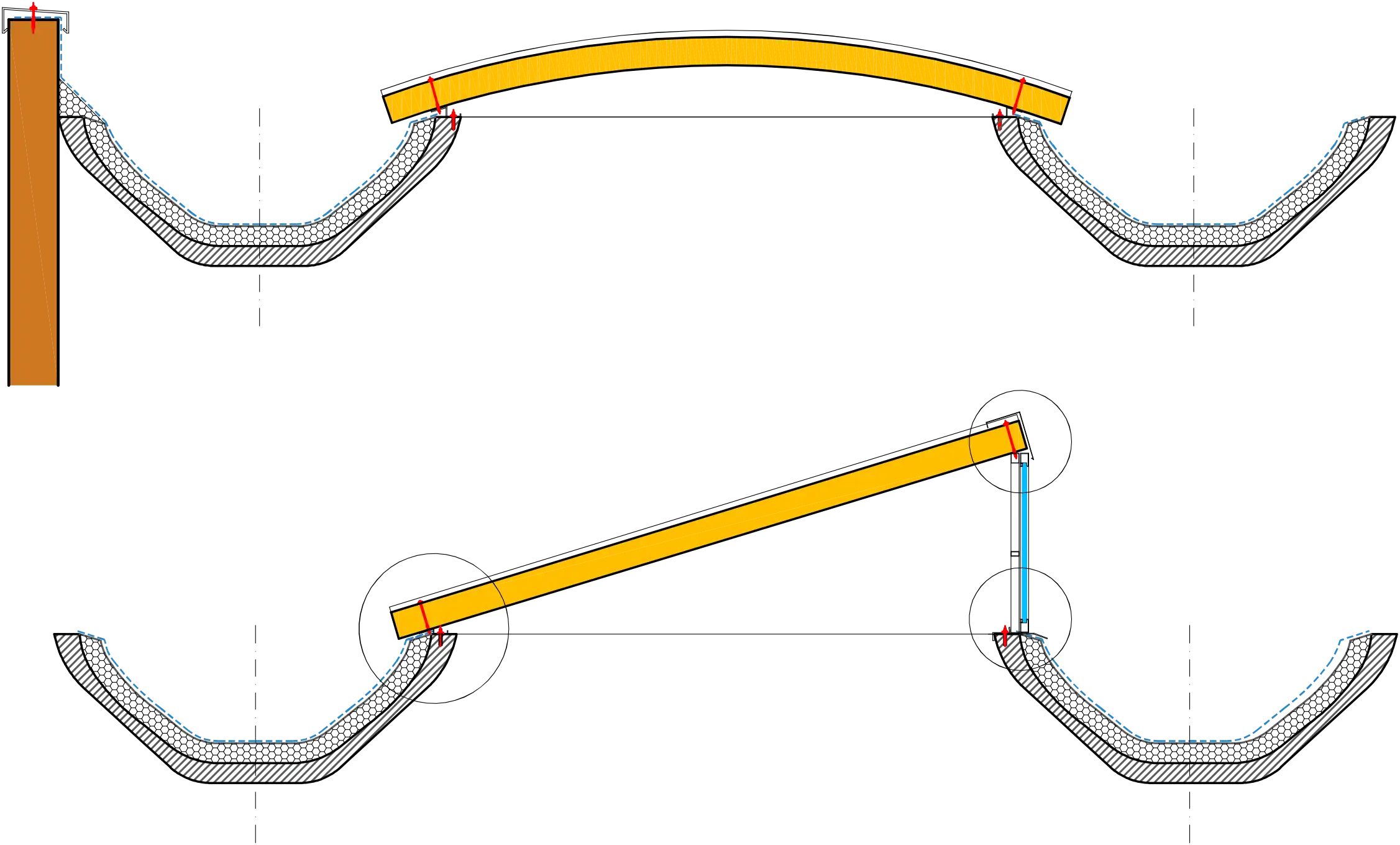 Copertura shed con coppelle sandwich.